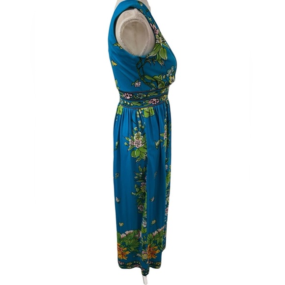 Vintage 60s bohemian Floral Blue sleeveless Maxi Dress Size 6 fit - Picture 7 of 7